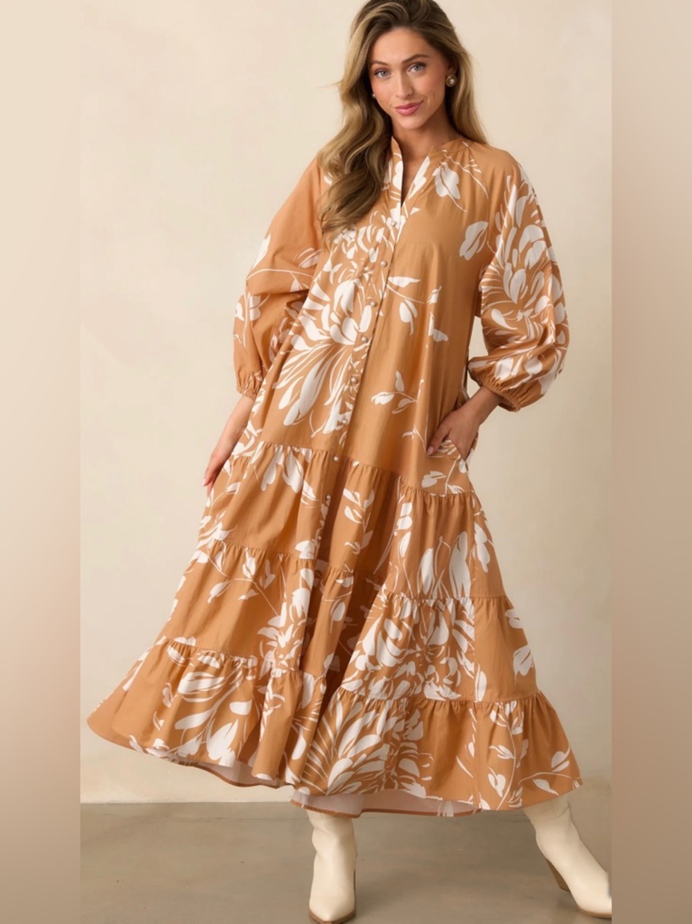 Prosperina Adelaide Fawn Brown Multi Floral Maxi Dress Sz L - Picture 2 of 10